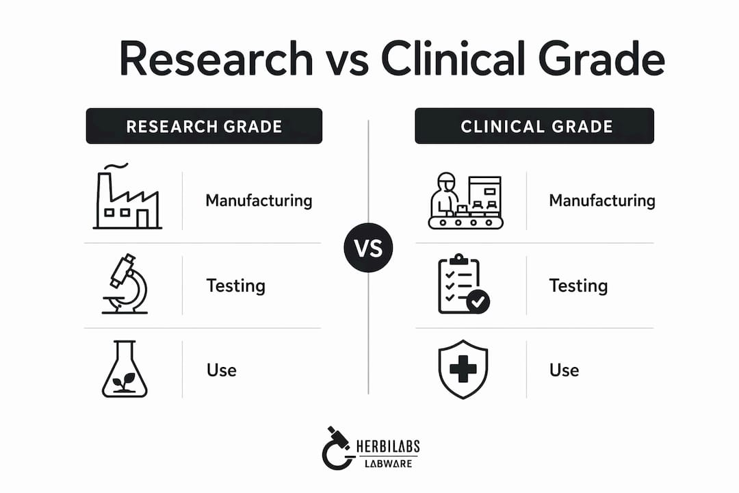Infographic comparing research and clinical grade materials