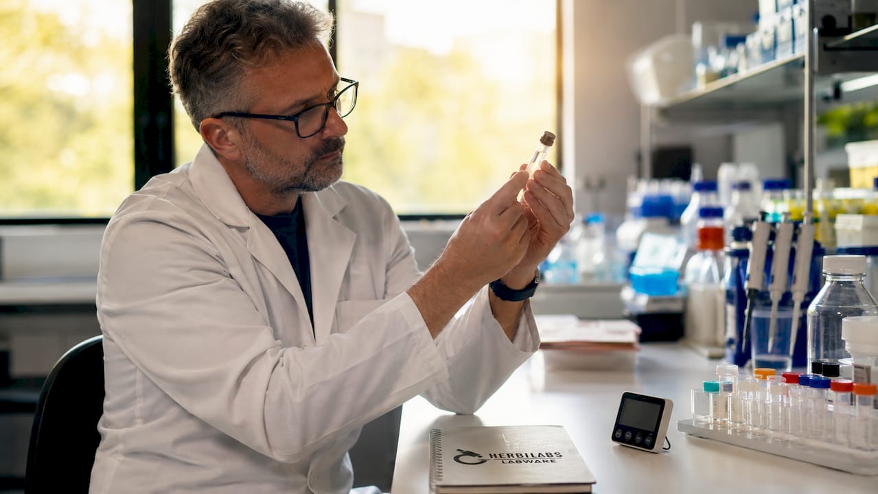 Hands mixing peptide with bac water vial