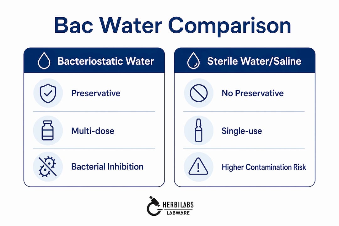 Infographic comparing bac water and sterile solutions