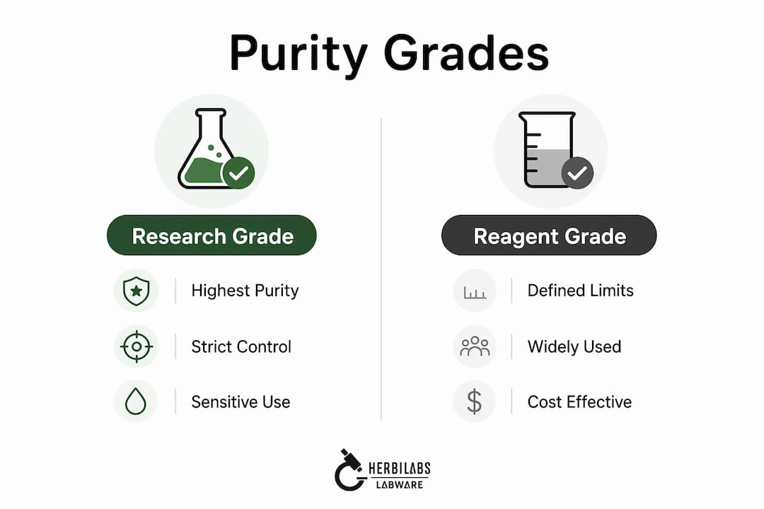 Infographic comparing research and reagent purity grades