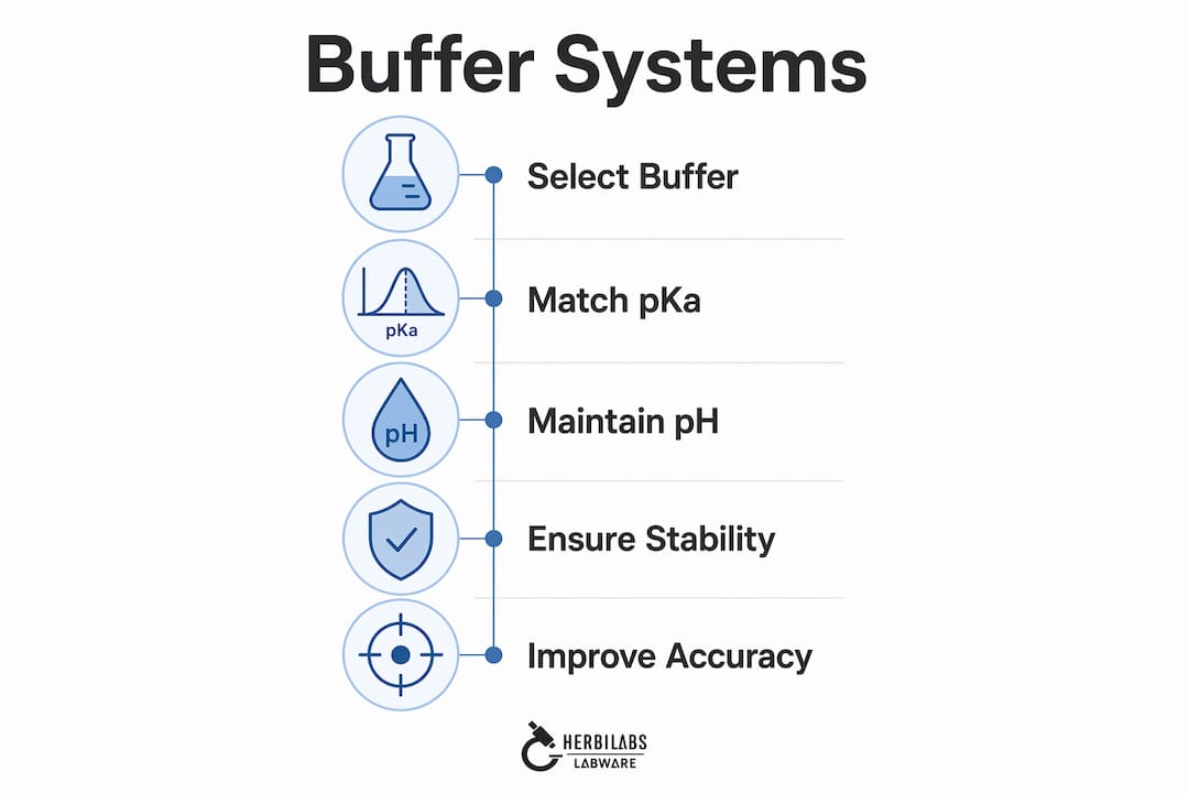 Infographic illustrating buffer system steps for pH control