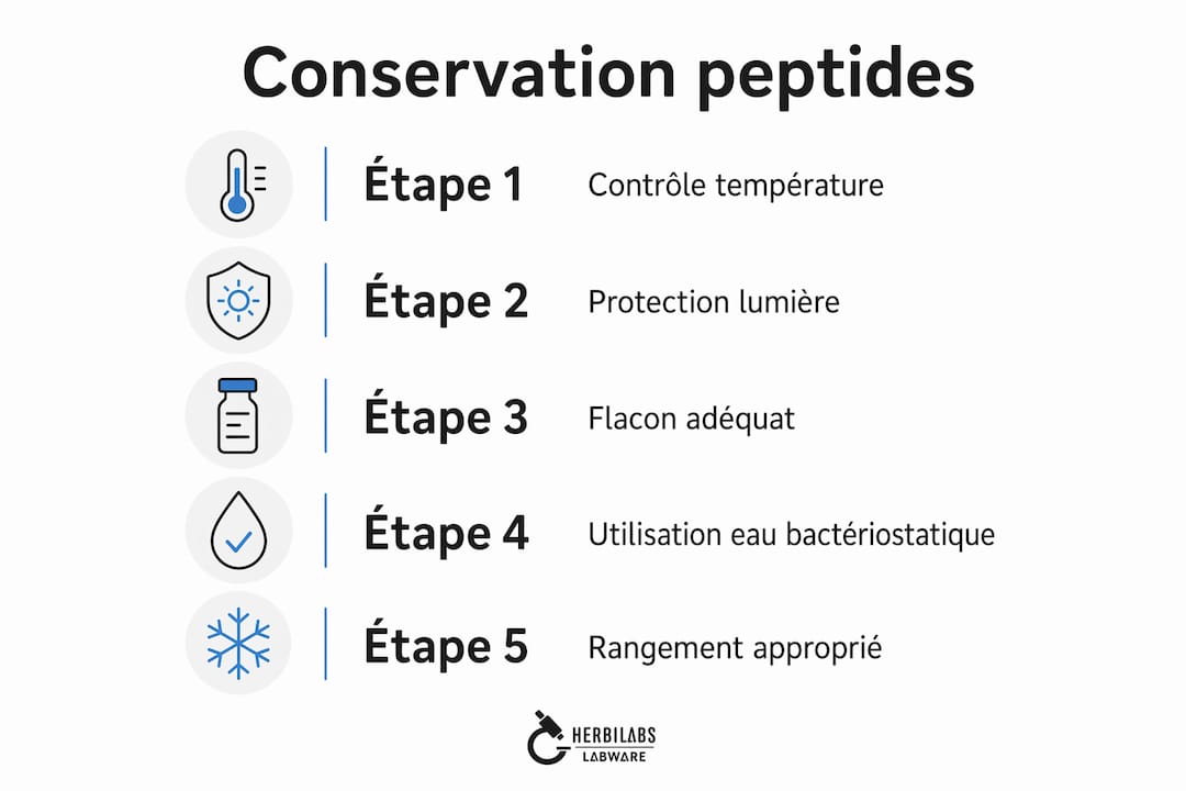 Découvrez en image les différentes étapes clés pour conserver efficacement vos peptides.