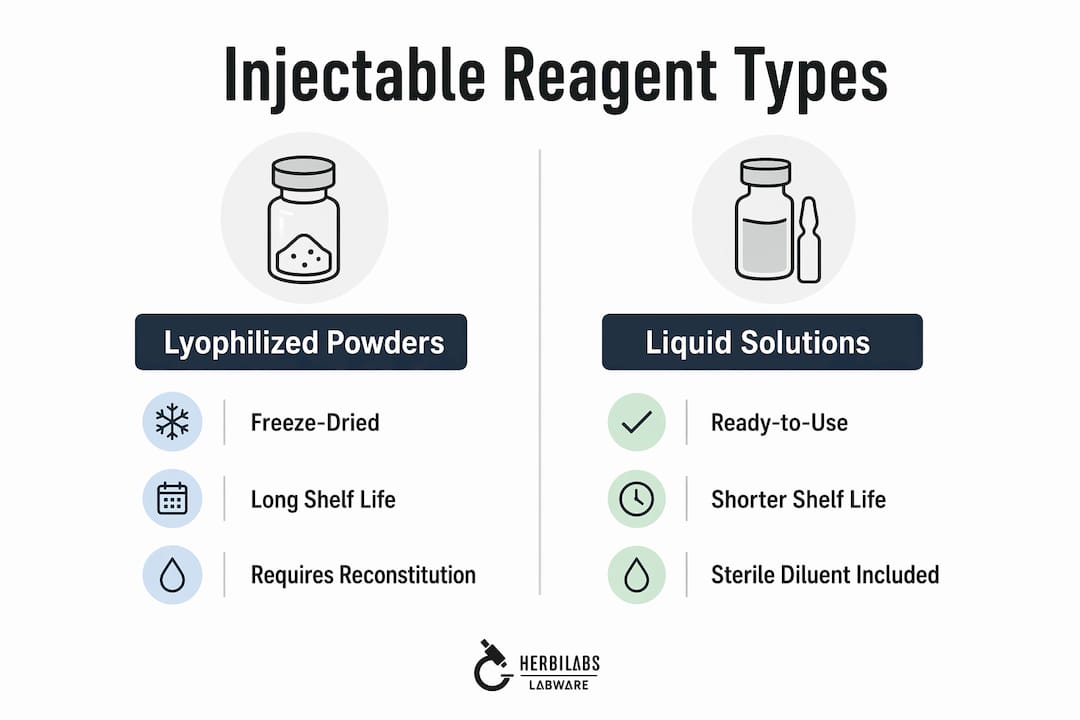 Infographic comparing types of injectable research reagents