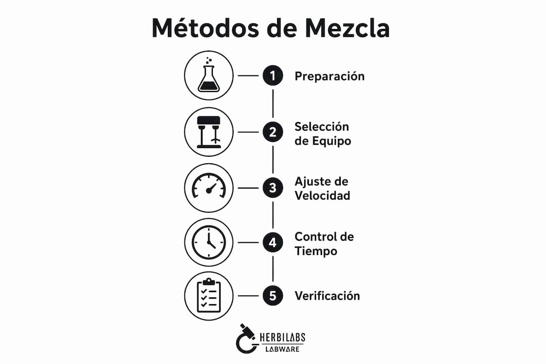 Infografía con los pasos para mezclar en el laboratorio