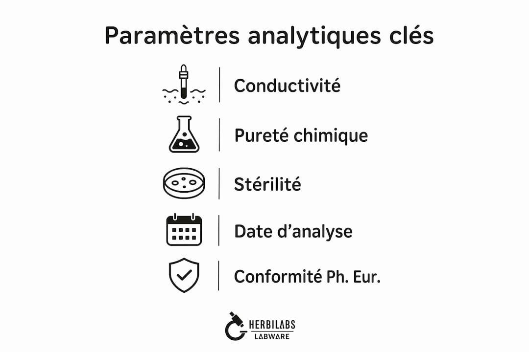Vue d’ensemble des principaux paramètres analytiques de l’eau pour injection