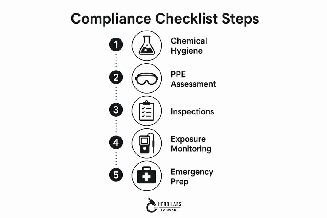 Infographic showing key steps of lab compliance checklist