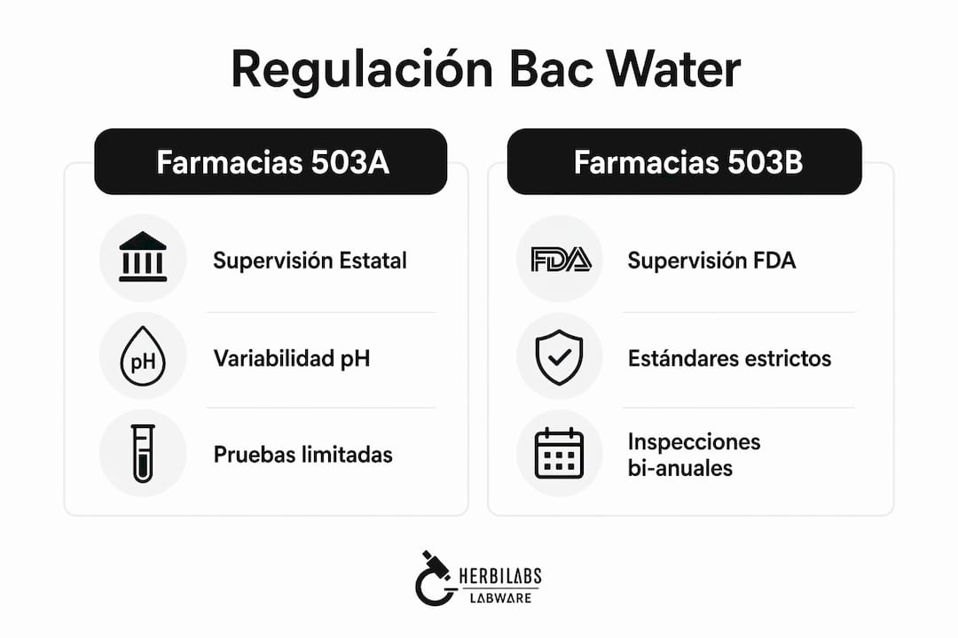 Infografía que muestra las diferencias entre las normativas 503A y 503B aplicadas al agua bacteriostática