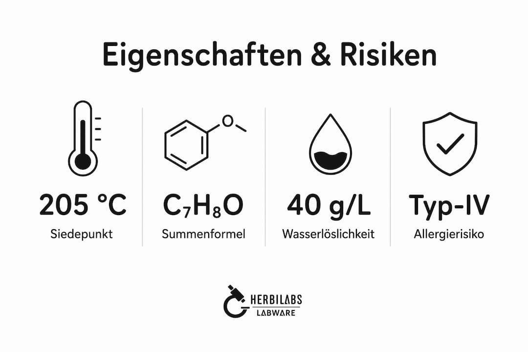 Grafische Übersicht: Eigenschaften und mögliche Risiken von Benzylalkohol auf einen Blick
