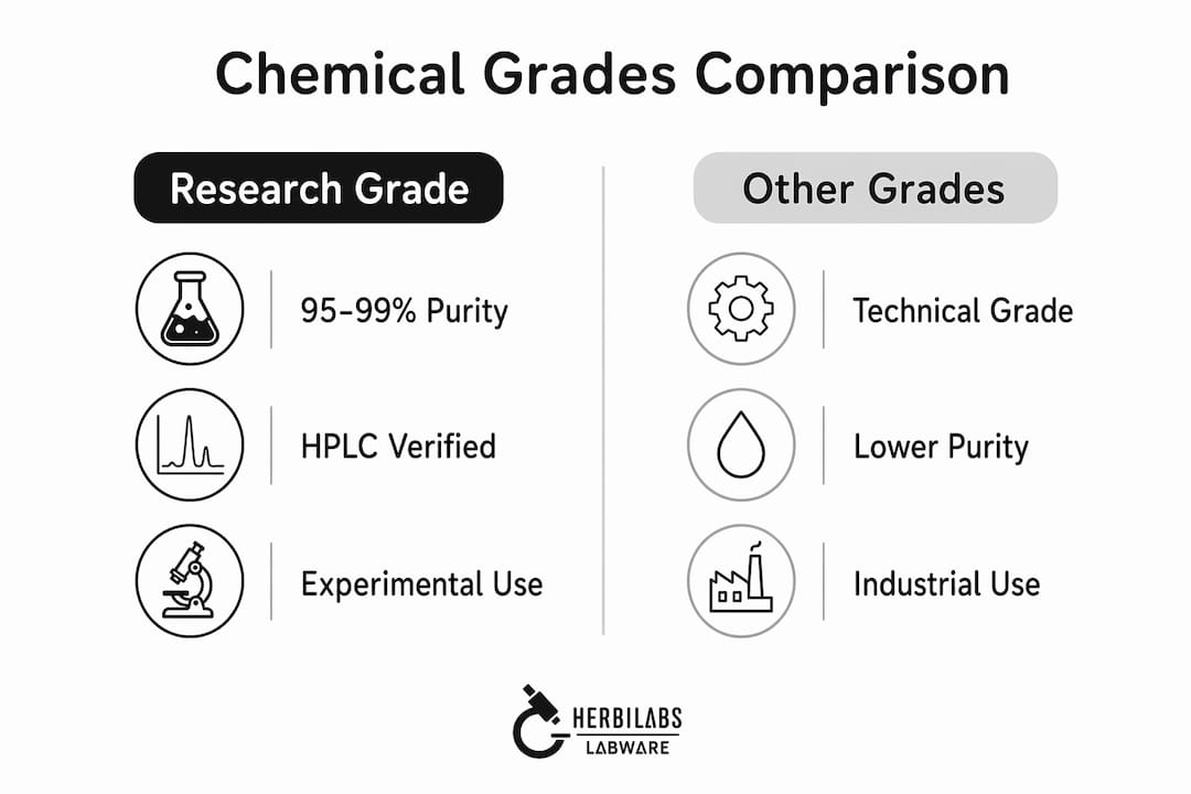 Infographic comparing research grade and other chemical grades