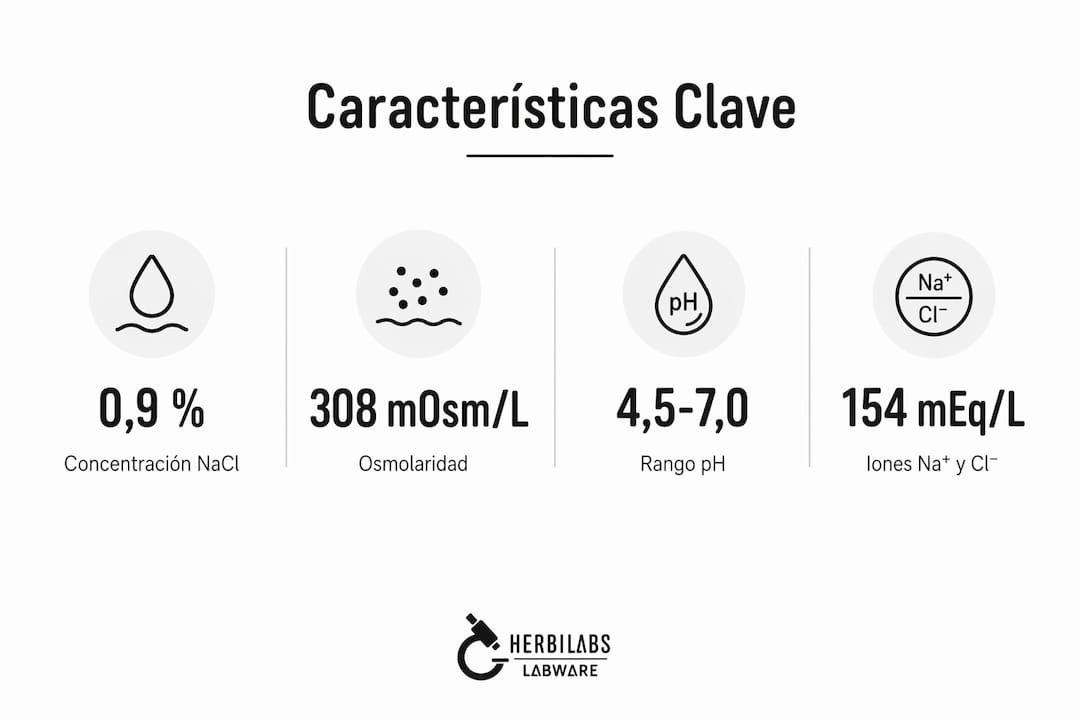 Infografía con las principales propiedades de la solución salina isotónica