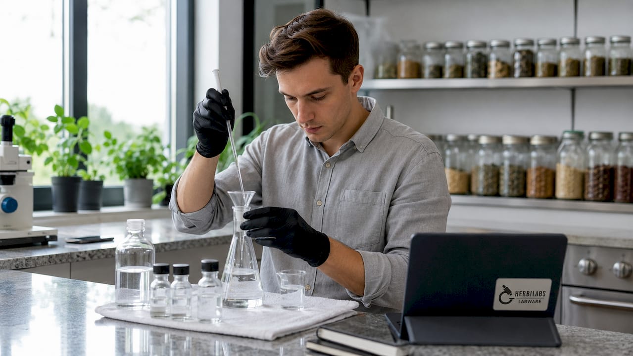 Scientist preparing sterile water in research lab