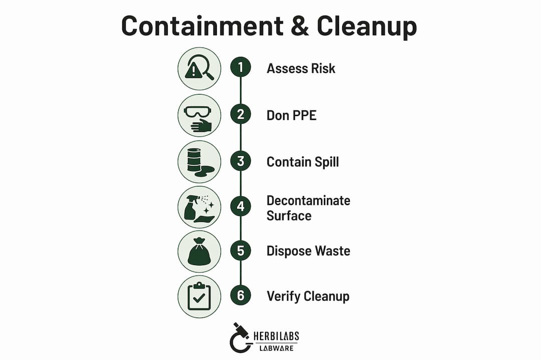 Infographic illustrating step-by-step biohazard cleanup protocol