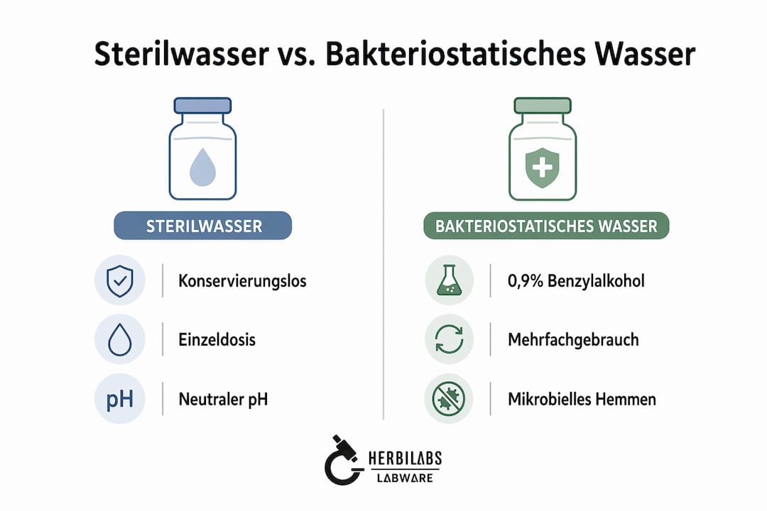 Infografik: Sterilwasser vs. bakteriostatisches Wasser – ein Vergleich