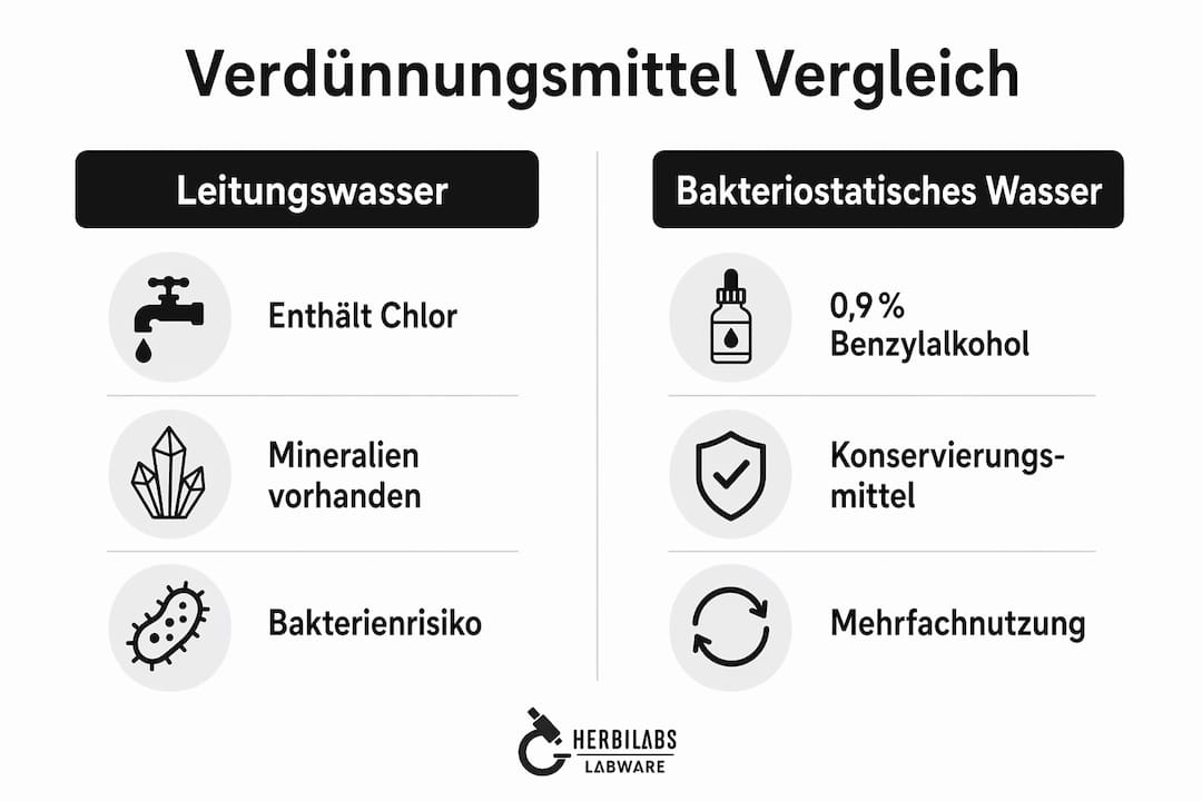 Infografik: Gegenüberstellung von Leitungswasser und bakteriostatischem Wasser