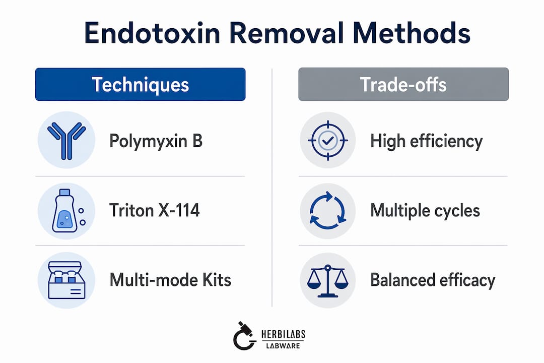 Infographic comparing endotoxin removal methods and trade-offs