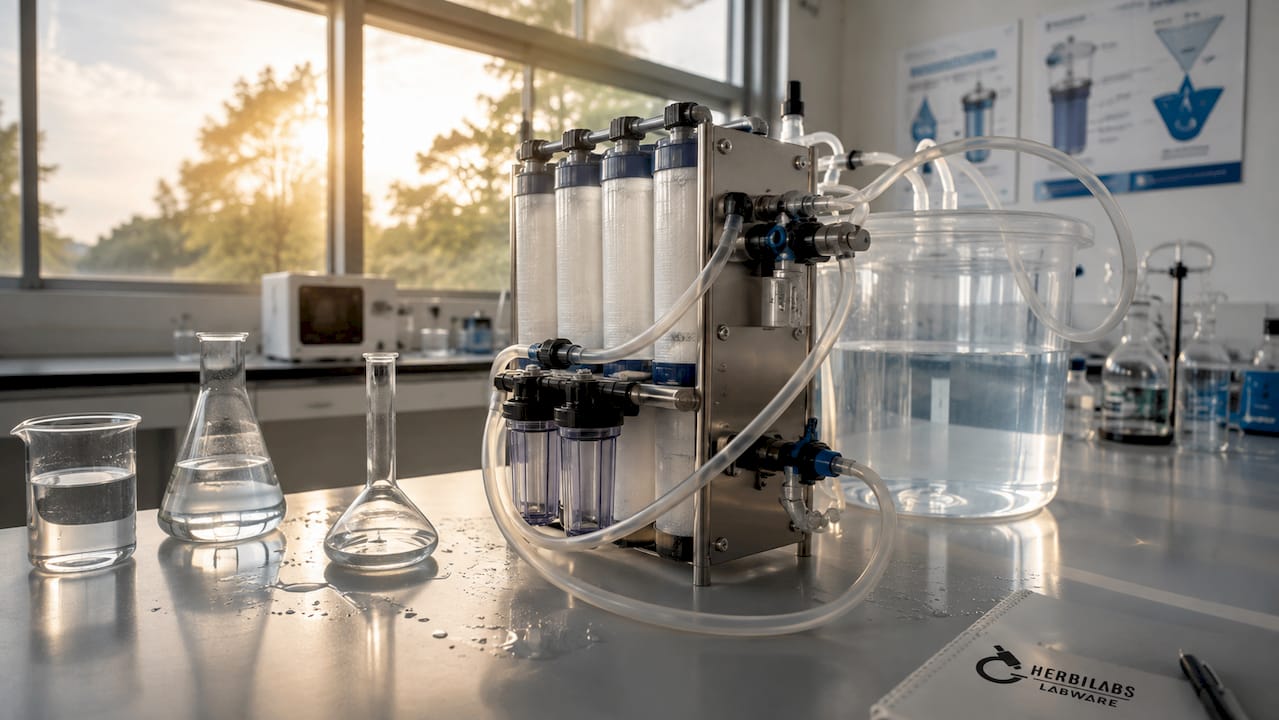 Detailaufnahme eines Ultrafiltrationsmembransystems im Labor