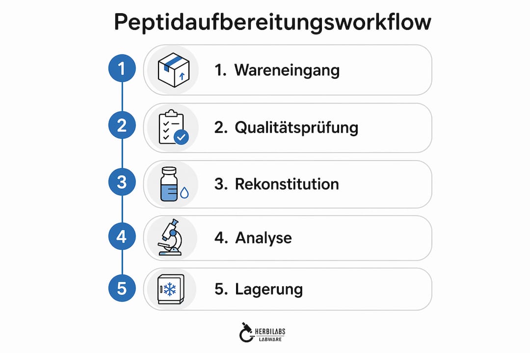 Die Infografik veranschaulicht anschaulich die einzelnen Schritte des Peptid-Aufbereitungsprozesses.