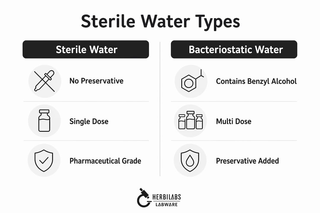 Infographic comparing sterile and bacteriostatic water