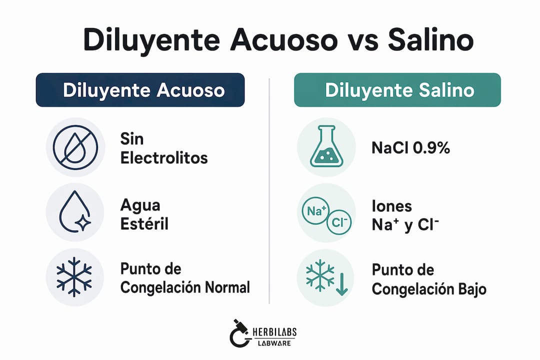 Infografía comparativa: diferencias principales entre diluyentes acuosos y salinos