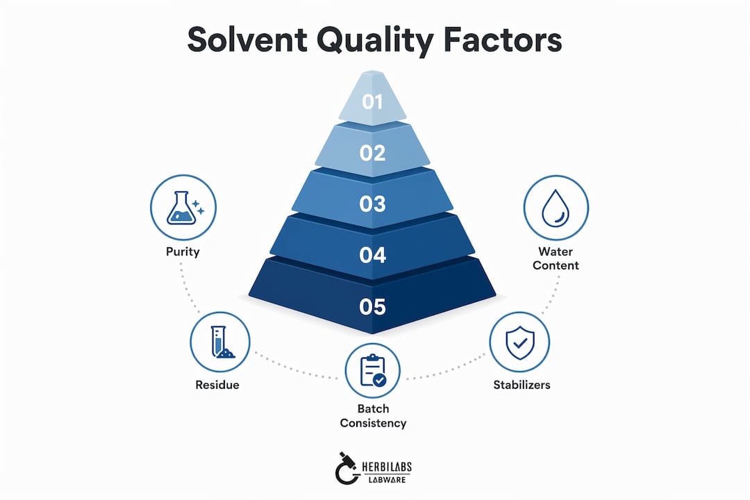 Infographic showing key solvent quality parameters