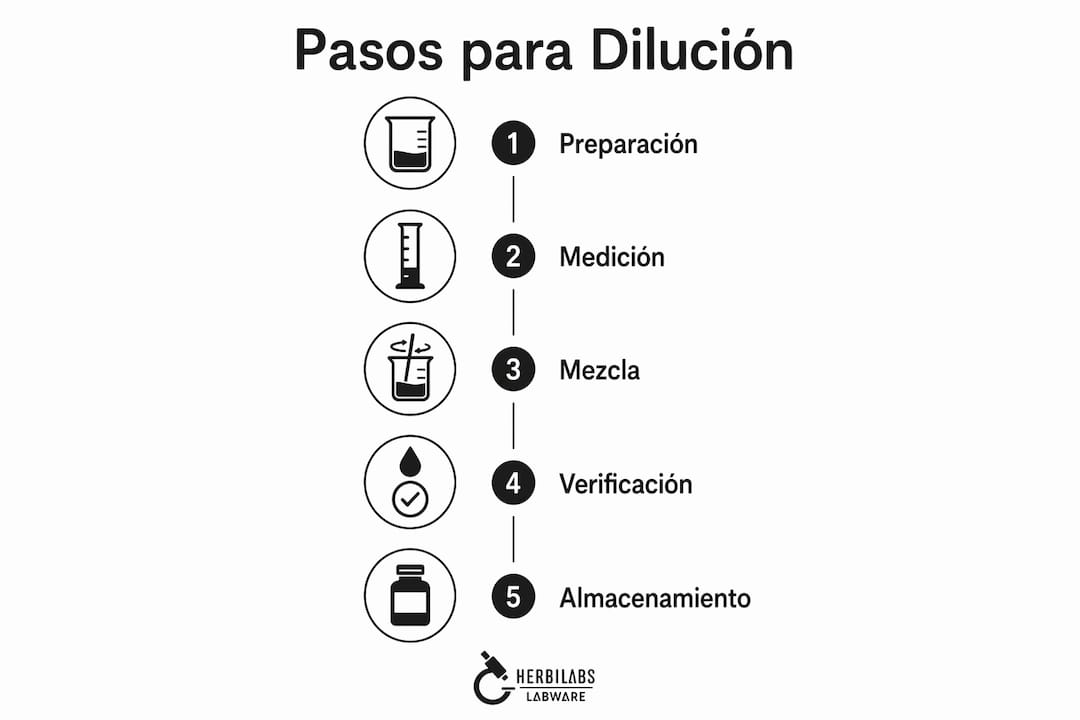 Infografía con los pasos clave para realizar una dilución de manera segura