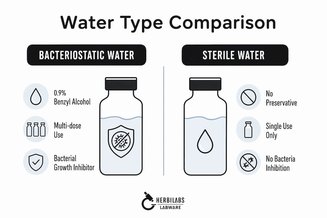 Infographic comparing bacteriostatic and sterile water features