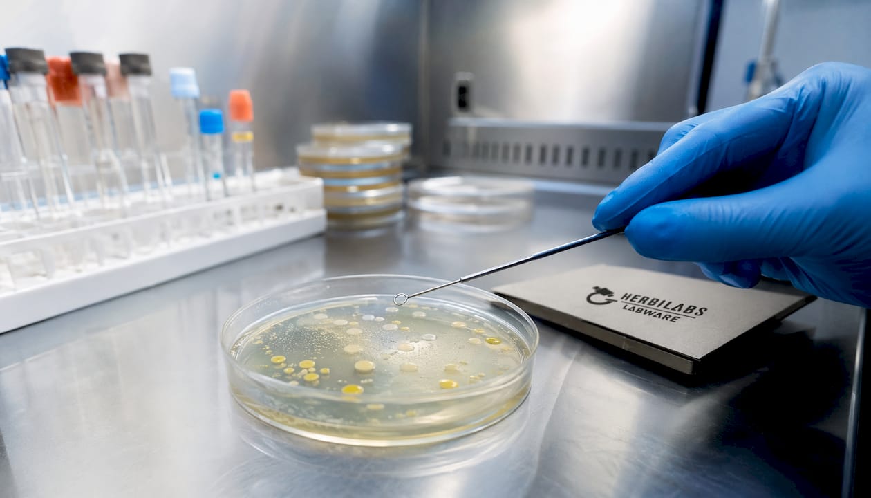 Petrischale mit mikrobiologischer Untersuchung