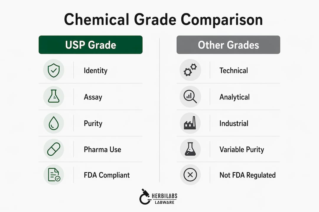 Infographic comparing USP grade and other chemical grades