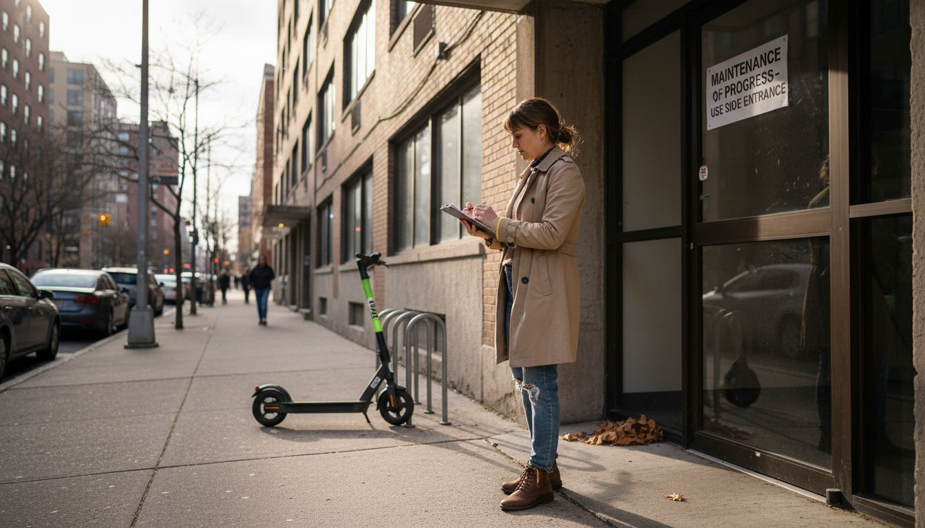 Investor evaluating apartment exterior