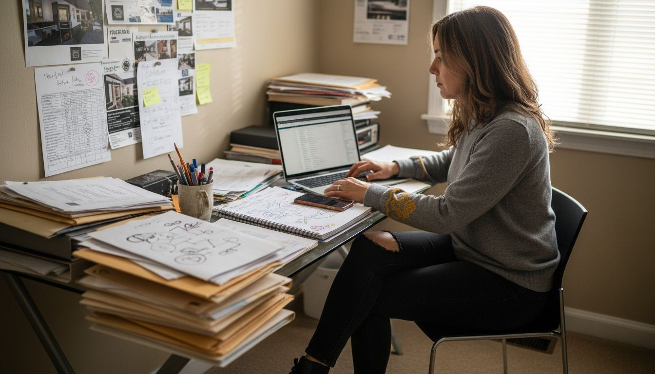 Woman researching investors at home desk