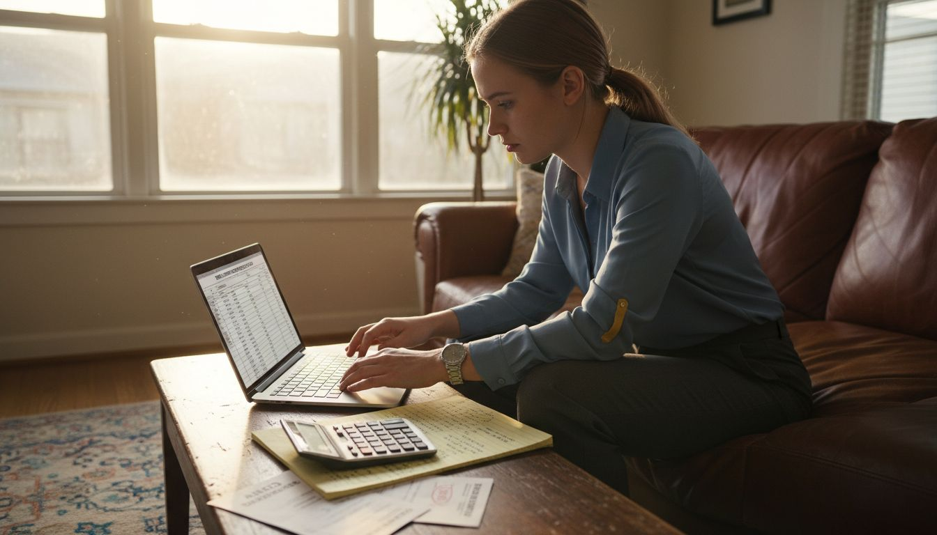 Woman reviewing rental income spreadsheet