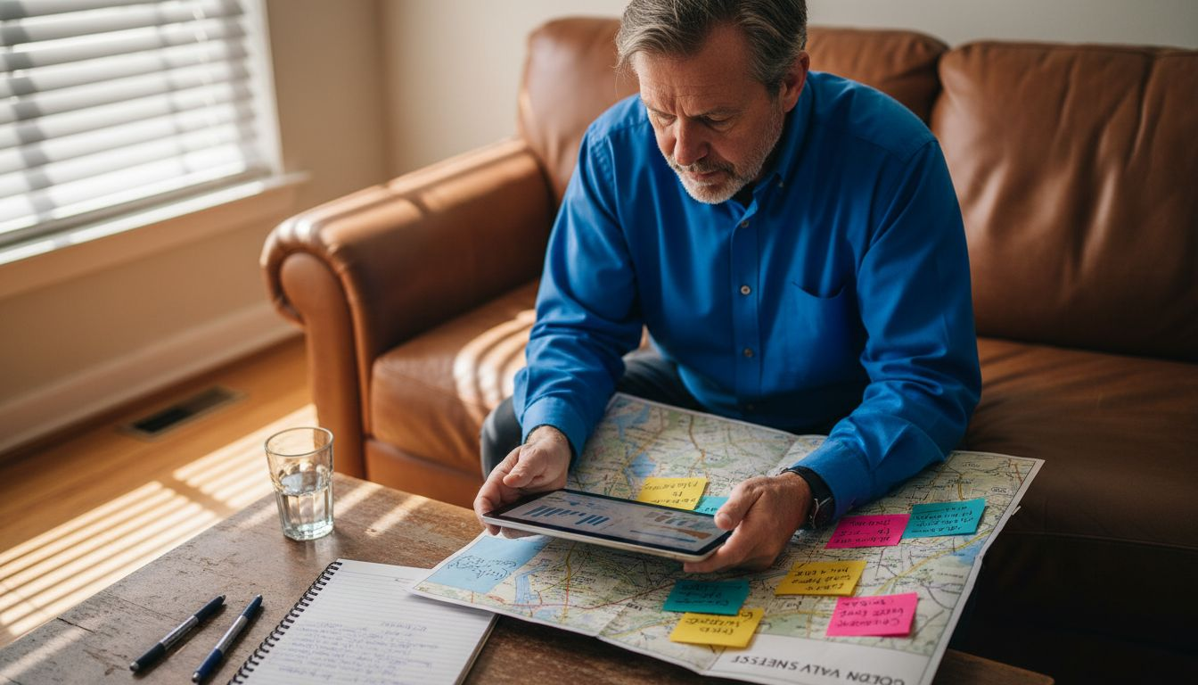 Man researching neighborhood property data