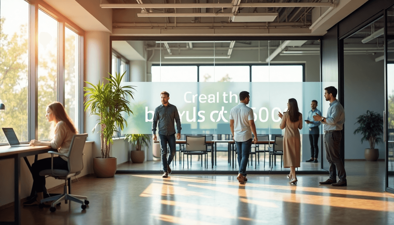 Modern office with temporary wayfinding safety signage