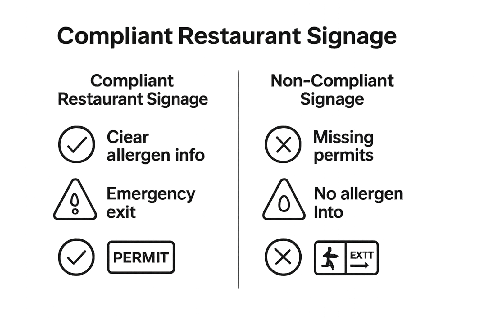 Comparison of compliant vs non-compliant restaurant signage