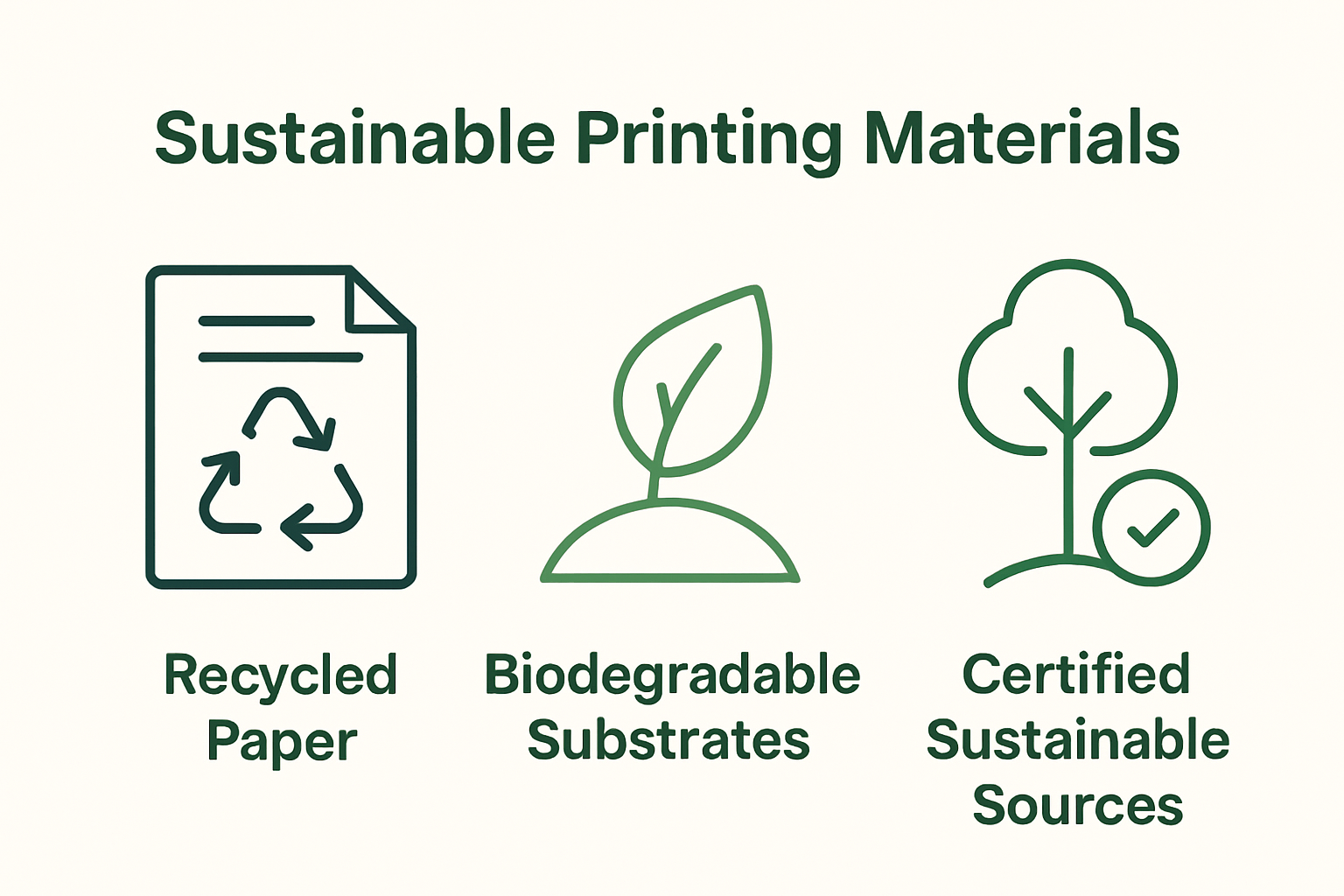 Three key types of sustainable printing materials icons
