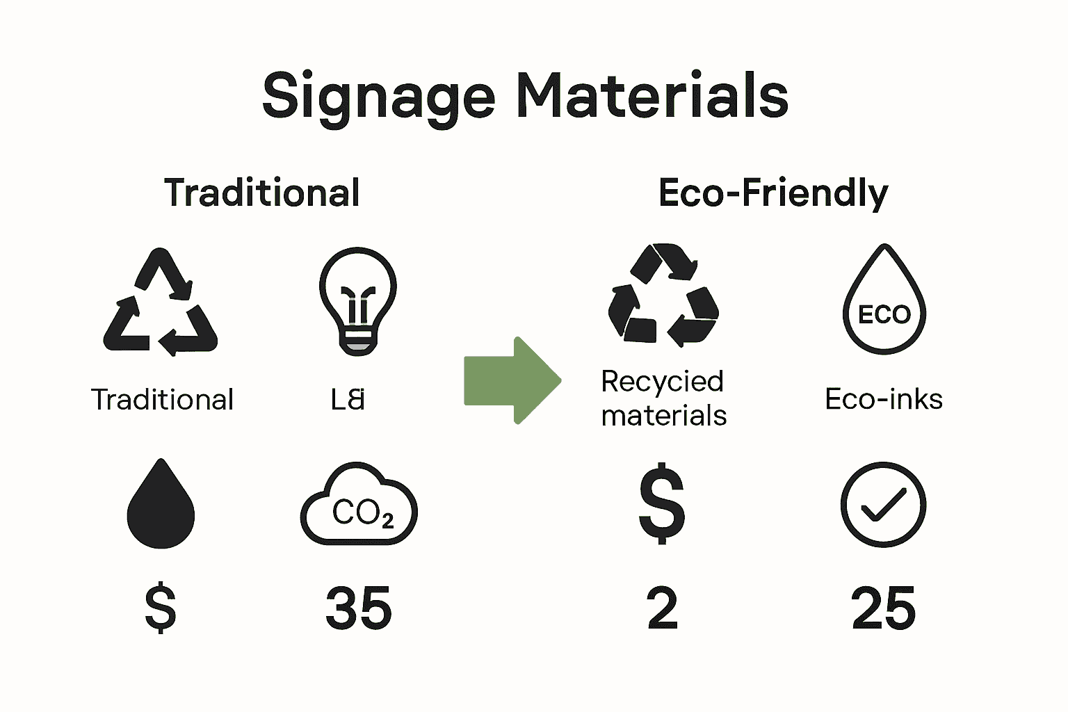 Infographic comparing traditional vs. eco-friendly signage materials and processes