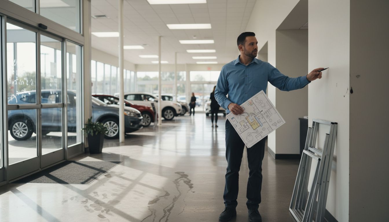 Supervisor mapping sign locations in showroom