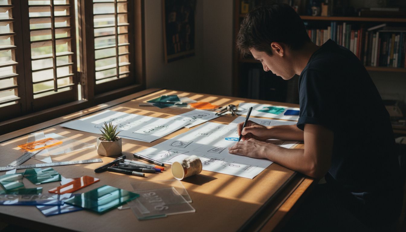 Designer sketching custom acrylic sign ideas