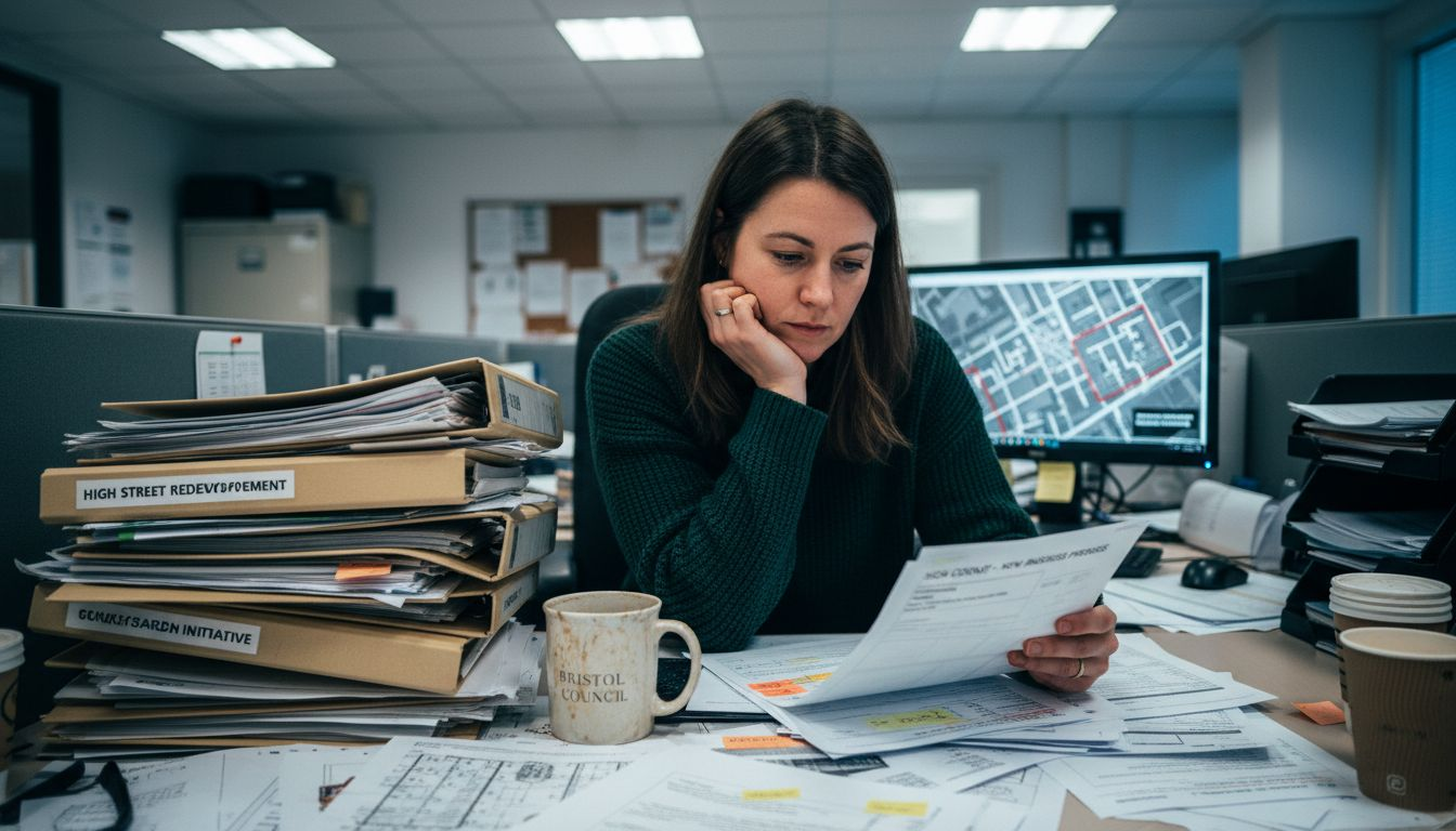 Planner reviewing sign permission paperwork
