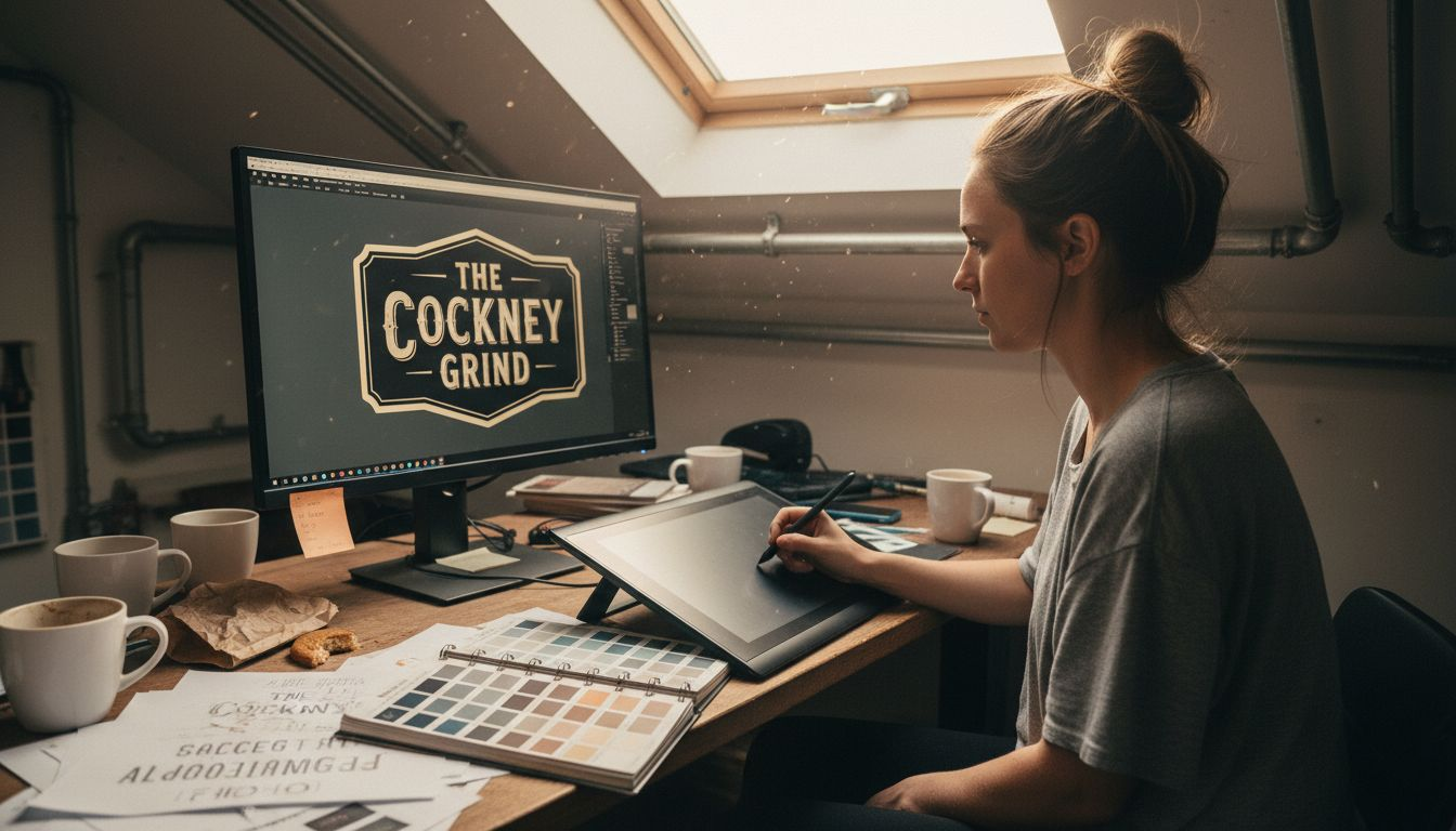 Designer working on restaurant sign layout