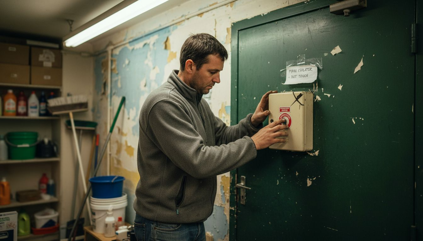 Shop owner isolating sign power switch