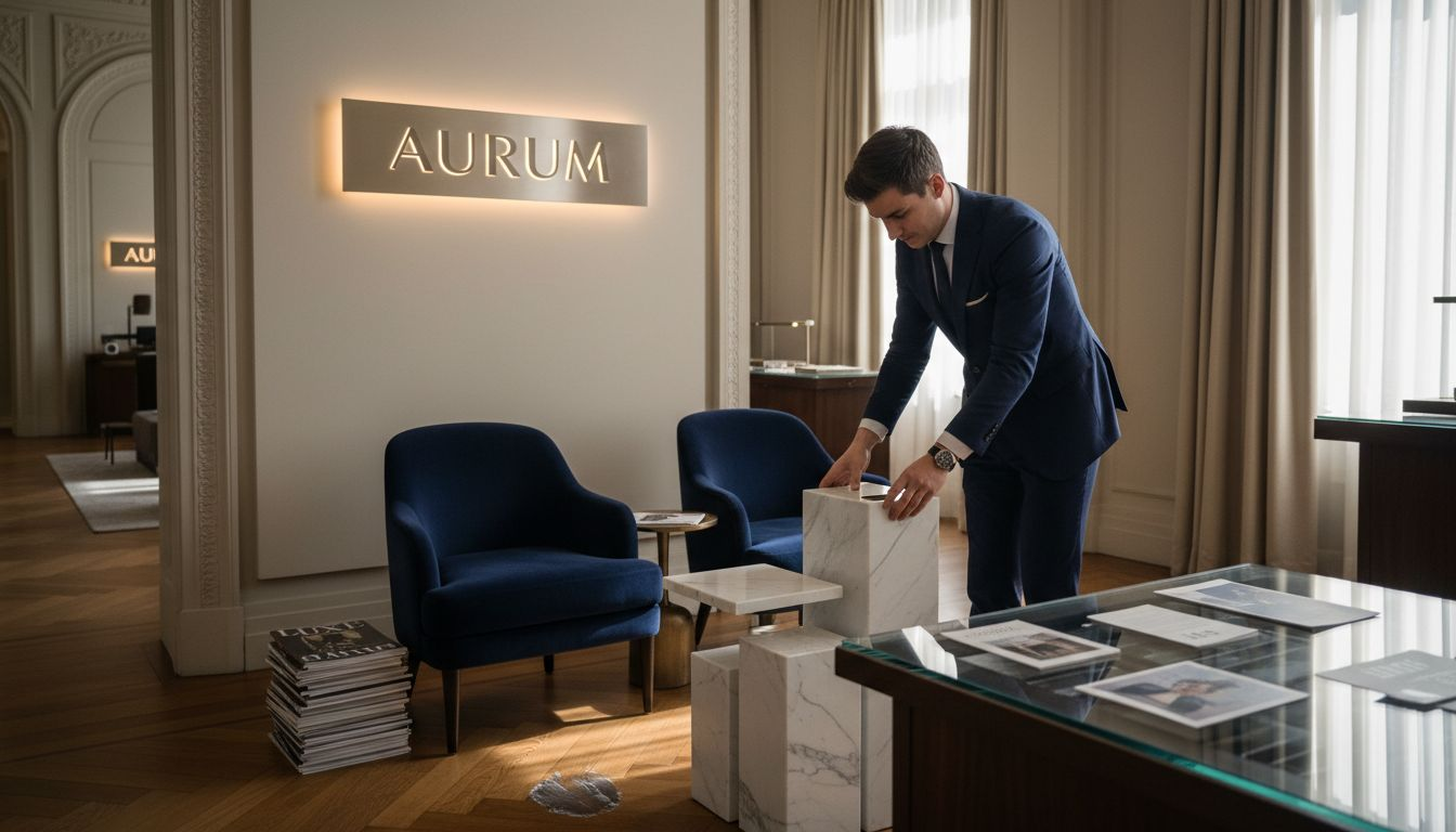 Luxury boutique interior with custom signage
