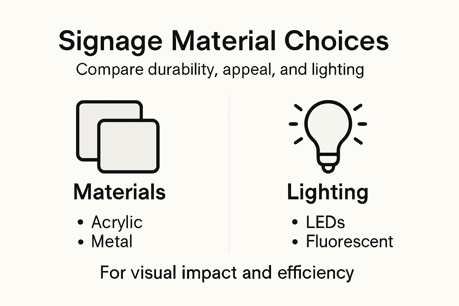Infographic comparing signage materials and lighting