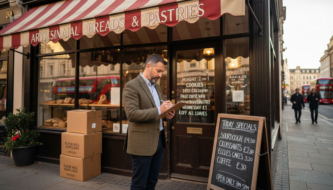 Consultant reviewing bakery signage types