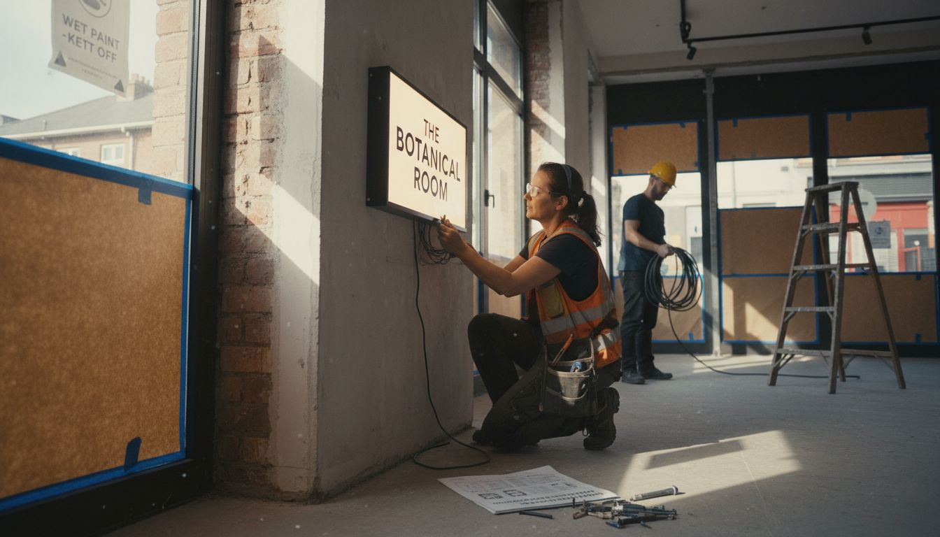 Technician testing shop sign wiring