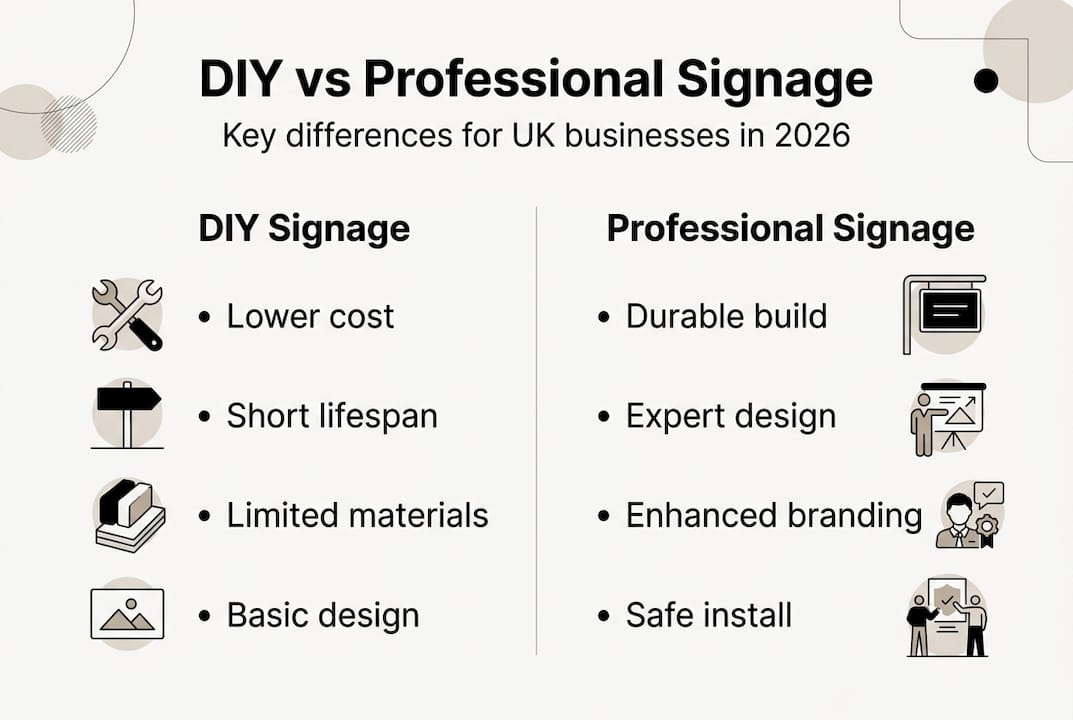 Infographic comparing DIY and professional signage