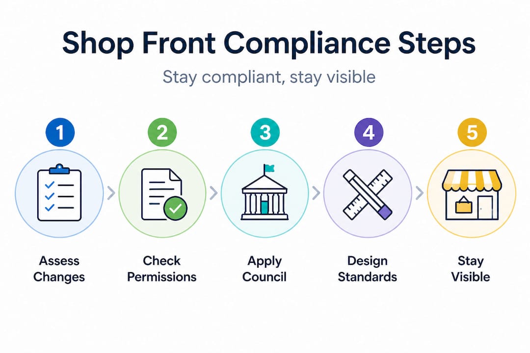 Infographic outlining shop front compliance steps