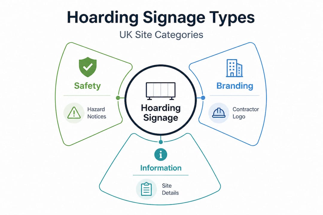 Infographic showing hierarchy of hoarding signage types