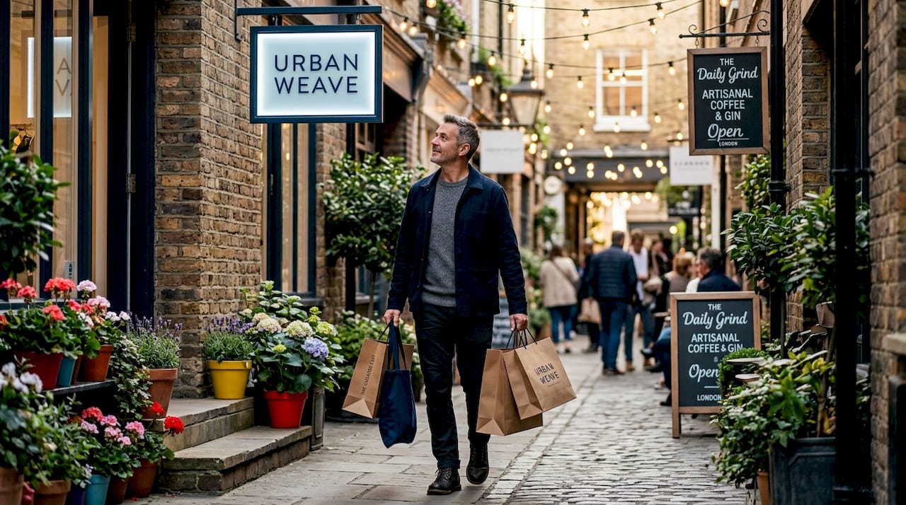 Customer approaching store noticing side sign