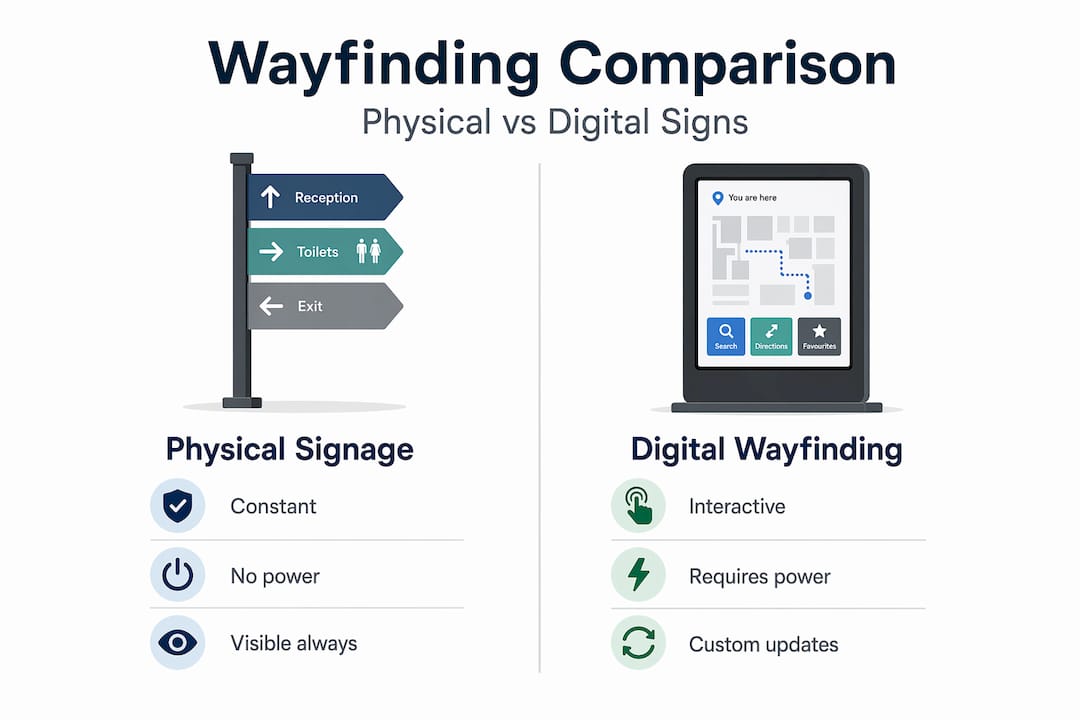 Infographic comparing physical and digital wayfinding